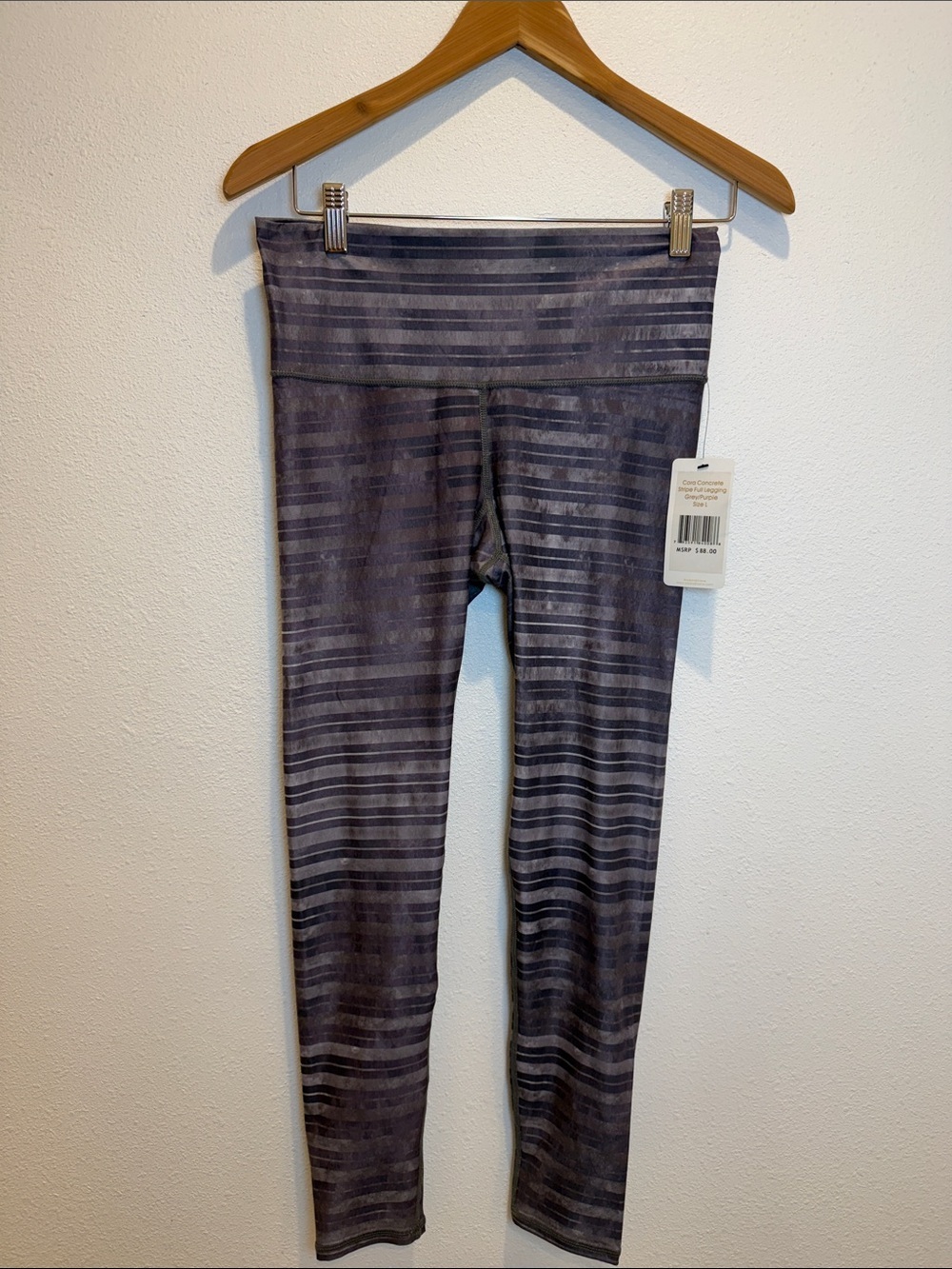 Sol & Mane Cora Concrete Striped Full Leggings Grey Purple New With Tags Large